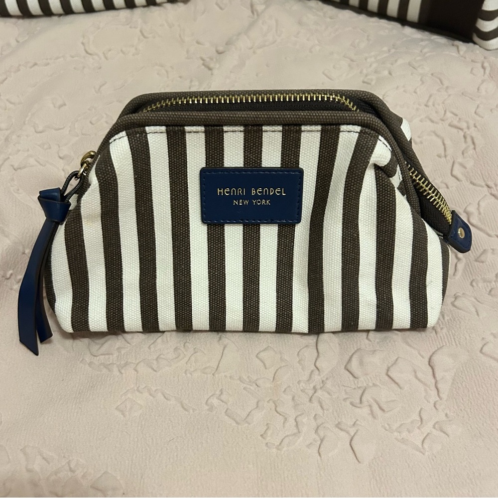 Henri Bendel Small Canvas Structured Cosmetic Bag Blue